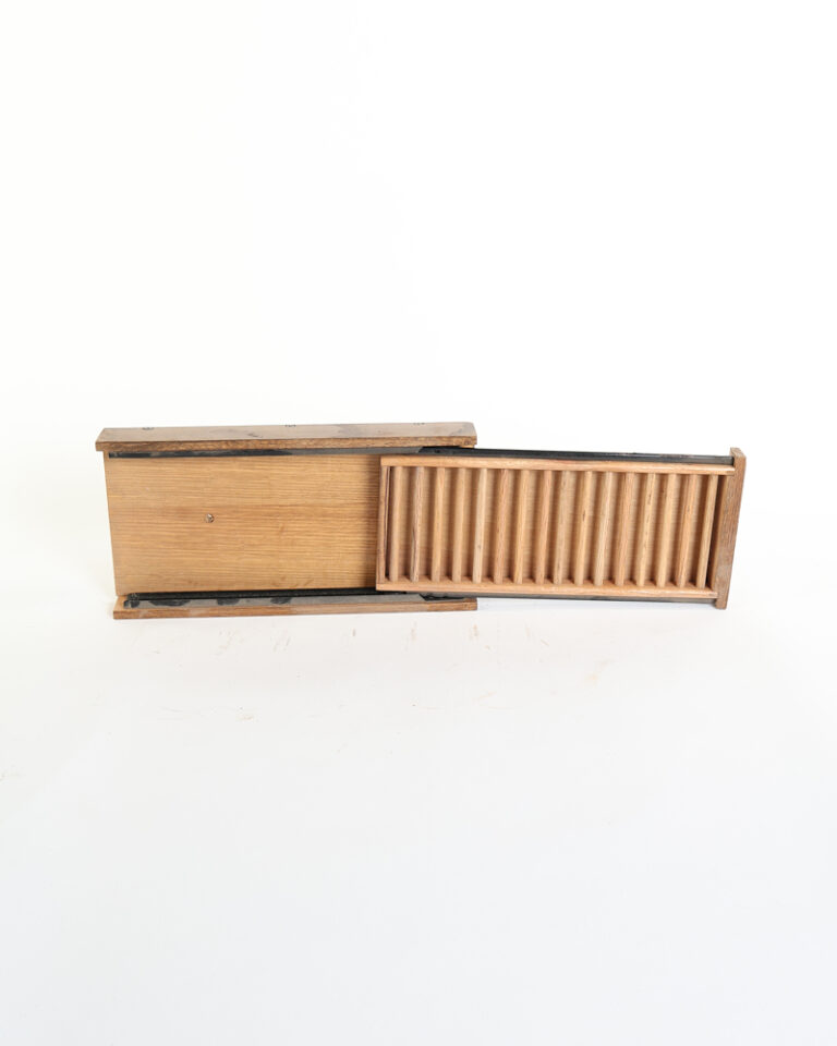 Vintage Wood Roll Top Storage Box with Slatted Lid