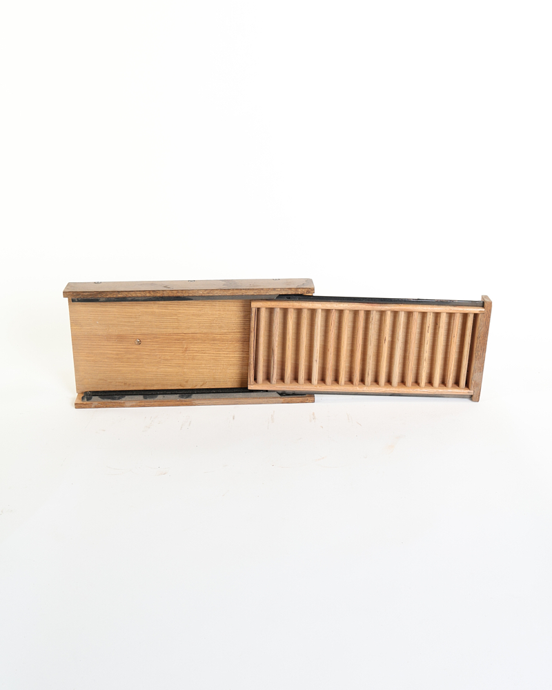 Vintage Wood Roll Top Storage Box with Slatted Lid