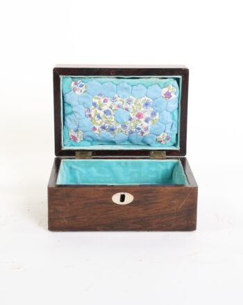 Victorian Wood Keepsake Box with Inlaid Escutcheon, Quilted Lining