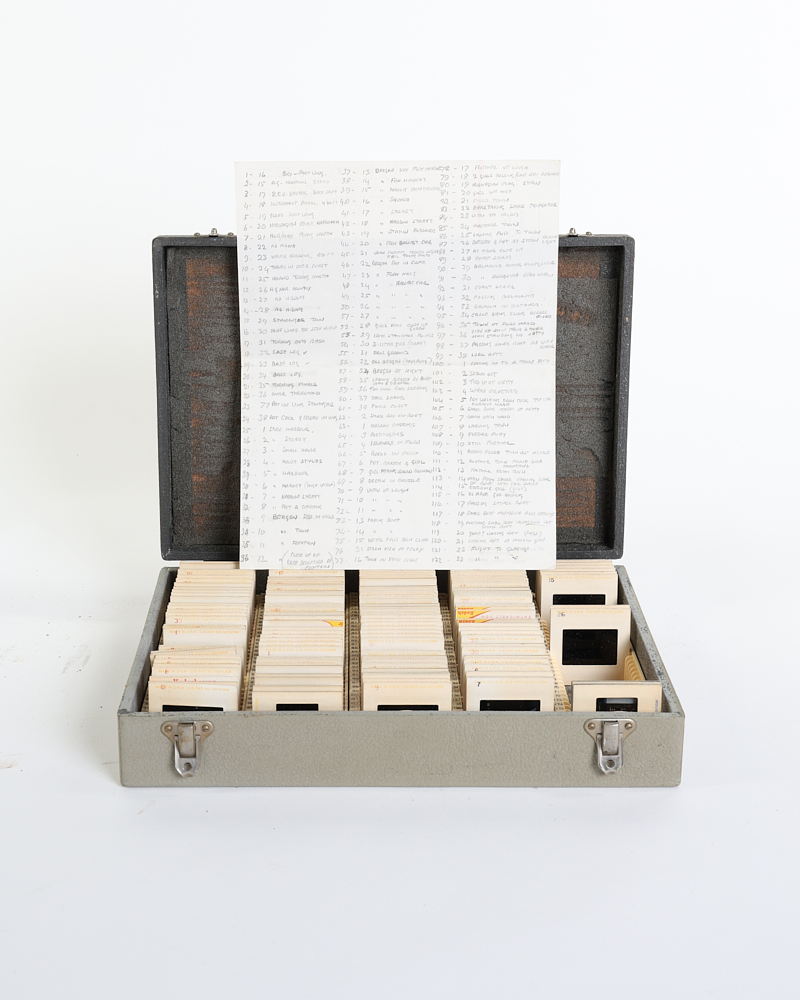 Mid Century Grey Metal Slide Case with Photo Slides & Index