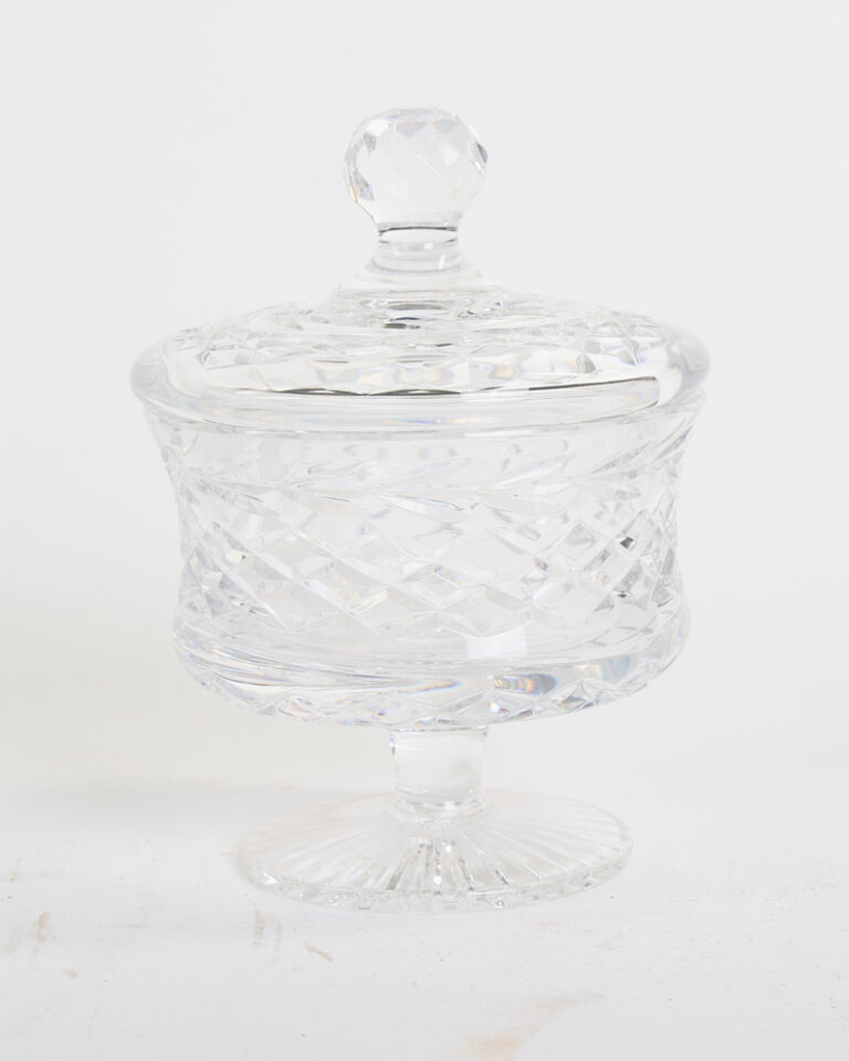 Vintage Crystal Glass Lidded Candy Dish with Cut Diamond Pattern
