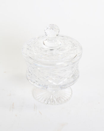 Vintage Crystal Glass Lidded Candy Dish with Cut Diamond Pattern