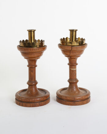 Edwardian Turned Wood and Brass Ecclesiastical Candle Sticks