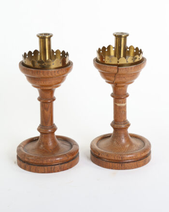 Edwardian Turned Wood and Brass Ecclesiastical Candle Sticks
