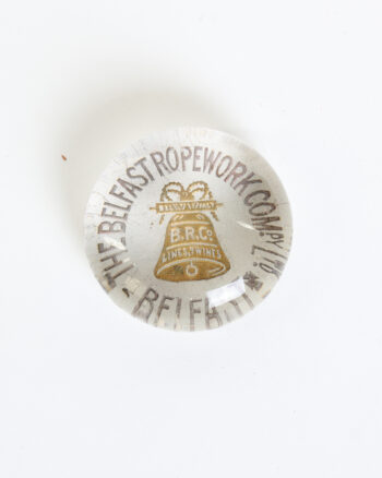 Vintage Glass Paperweight with Belfast Ropework Co. Logo