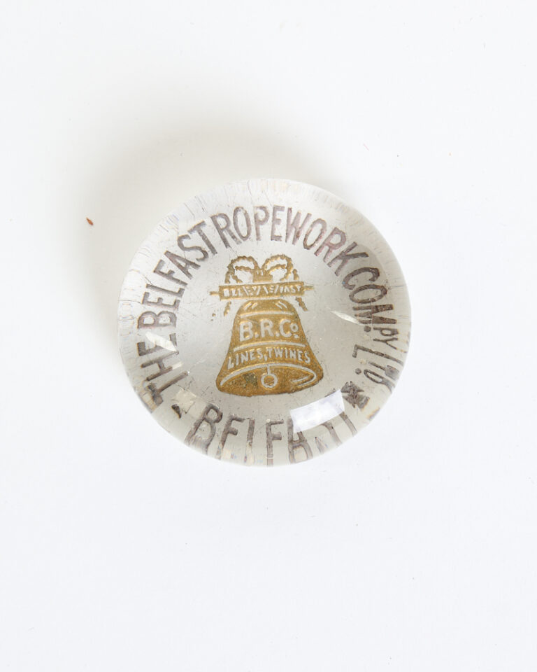 Vintage Glass Paperweight with Belfast Ropework Co. Logo