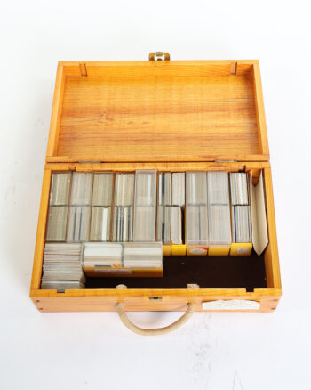 Vintage Wooden Bordeaux Slide Storage Box with Archival Slides