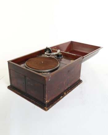 Antique Wooden Wind-Up Gramophone with Hinged Lid