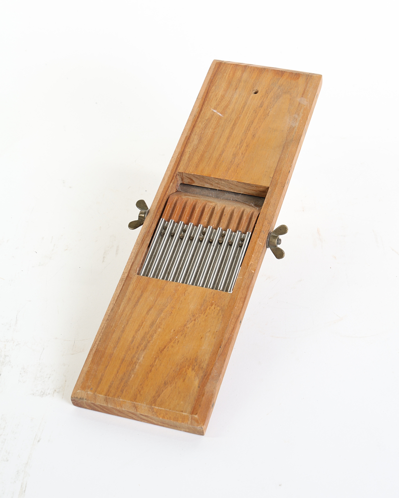 Vintage Wooden Vegetable Slicer with Adjustable Metal Blades