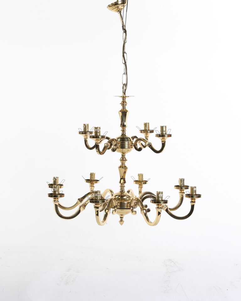 Vintage Brass Two-Tier Chandelier with Twelve Arms