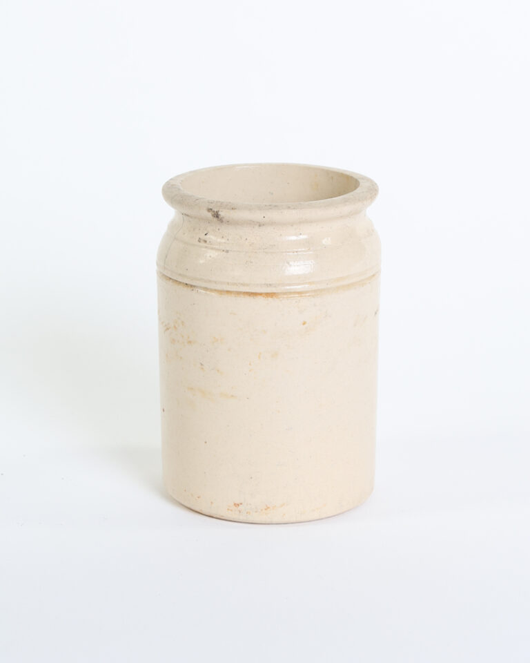 Vintage Cream Ceramic Stoneware Pot with Rolled Rim