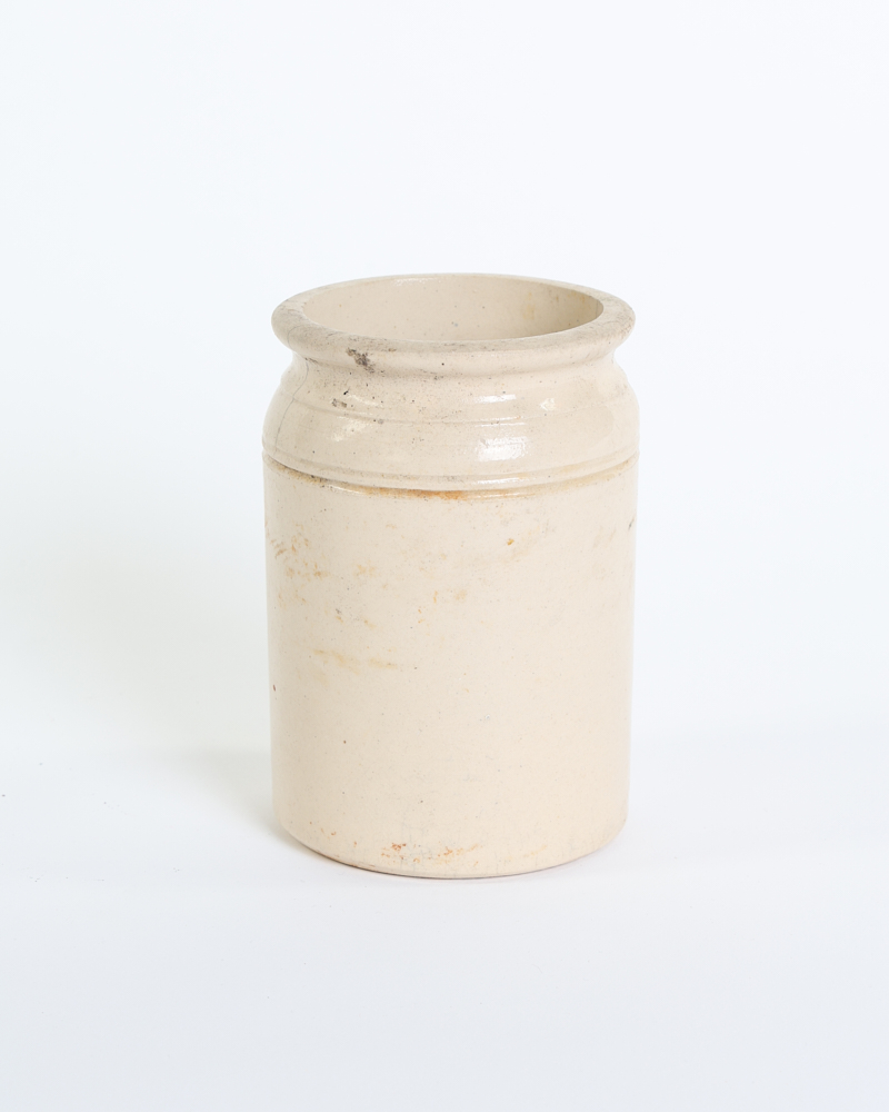 Vintage Cream Ceramic Stoneware Pot with Rolled Rim