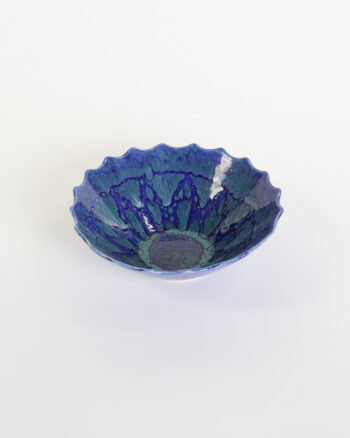 Blue Green Drip Glaze Ceramic Ruffled Edge Bowl