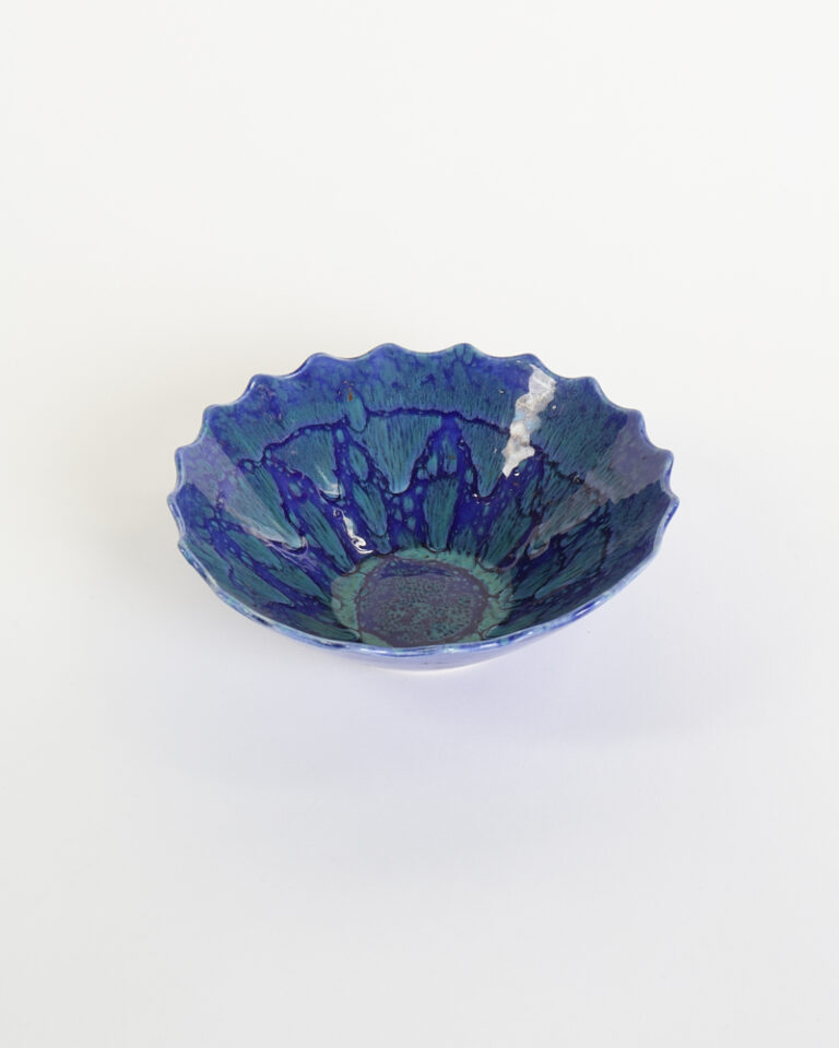 Blue Green Drip Glaze Ceramic Ruffled Edge Bowl