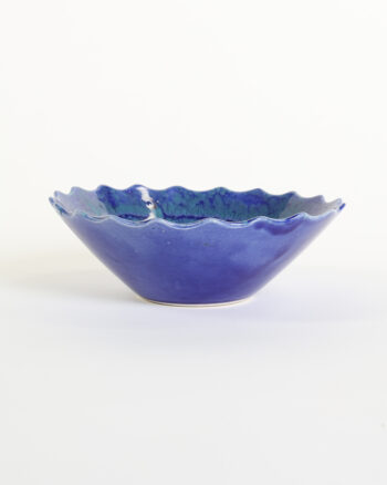 Blue Green Drip Glaze Ceramic Ruffled Edge Bowl