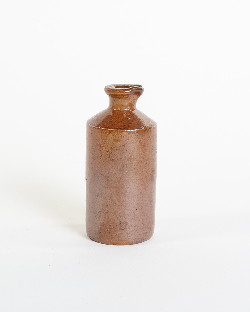 Vintage Brown Stoneware Bottle with Glazed Shoulder