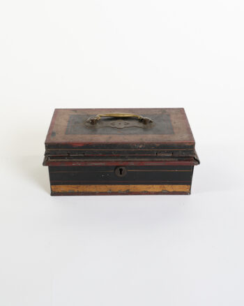 Vintage Black Tin Cash Box with Brass Carry Handle