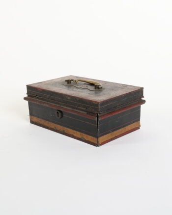 Vintage Black Tin Cash Box with Brass Carry Handle