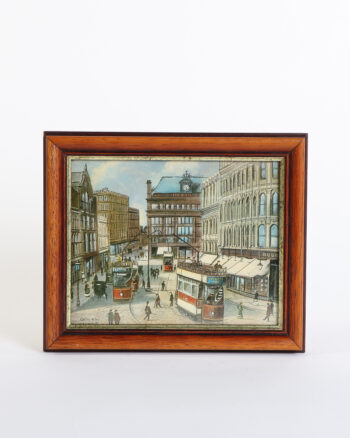 Vintage Framed Print of Castle Place Belfast with Trams