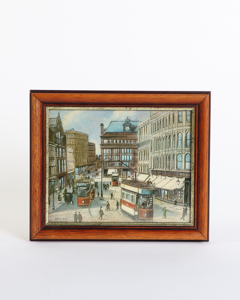 Vintage Framed Print of Castle Place Belfast with Trams