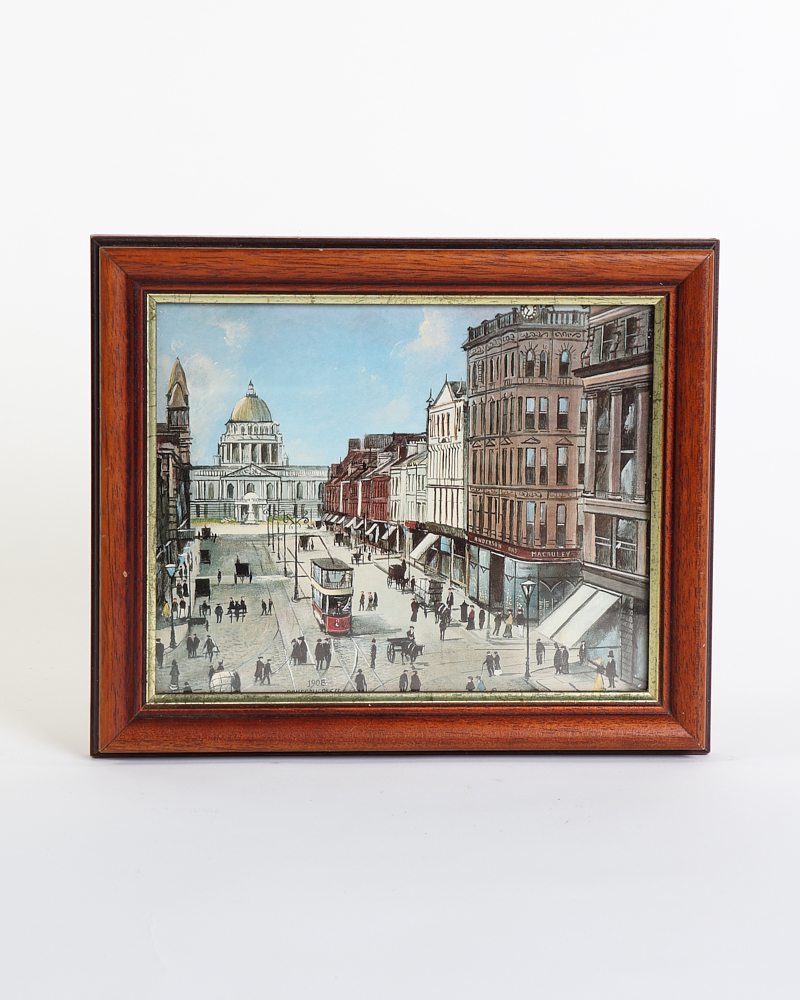 Vintage Framed Print of Belfast City Hall and Royal Avenue 1908