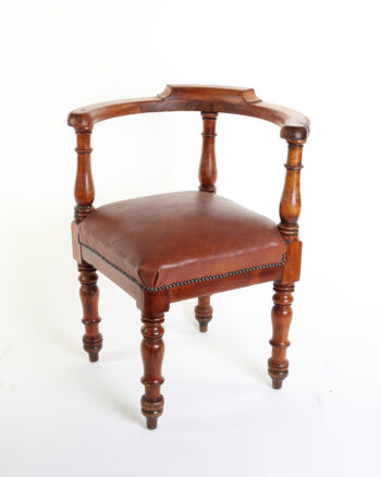 Victorian Wooden Corner Chair with Tan Leather Seat