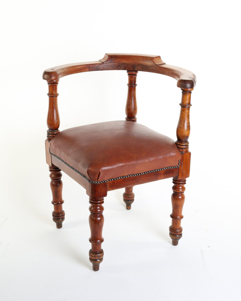 Victorian Wooden Corner Chair with Tan Leather Seat