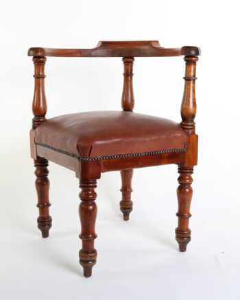 Victorian Wooden Corner Chair with Tan Leather Seat