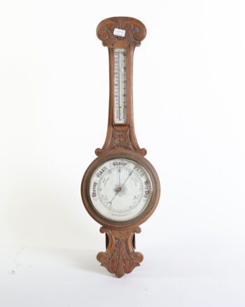 Victorian Carved Wood Aneroid Barometer with Thermometer