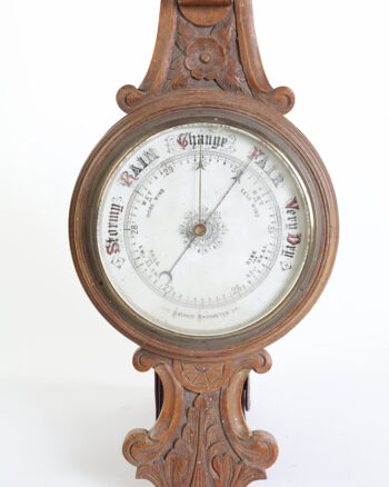 Victorian Carved Wood Aneroid Barometer with Thermometer
