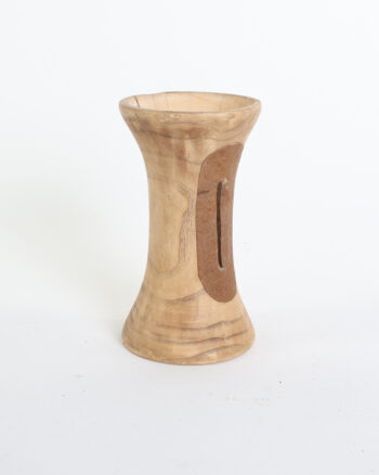 Rustic Wood Vase with Brown Leather Inlay
