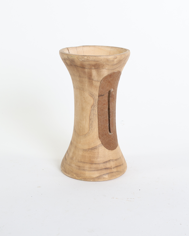Rustic Wood Vase with Brown Leather Inlay