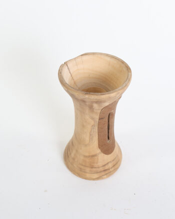 Rustic Wood Vase with Brown Leather Inlay