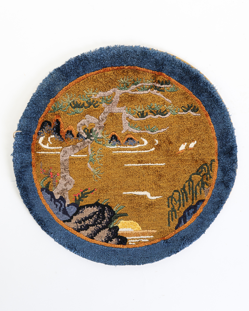 Vintage Oriental Wool Rug with Gnarled Tree Landscape Design – NB15