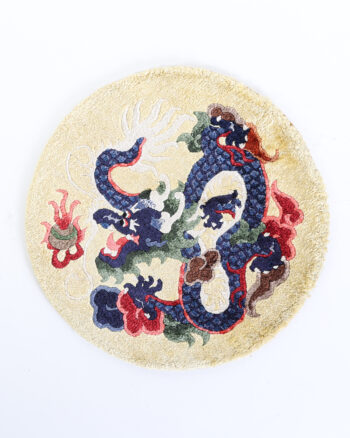 Vintage Oriental Embroidered Dragon Needlepoint Round Textile – NB08