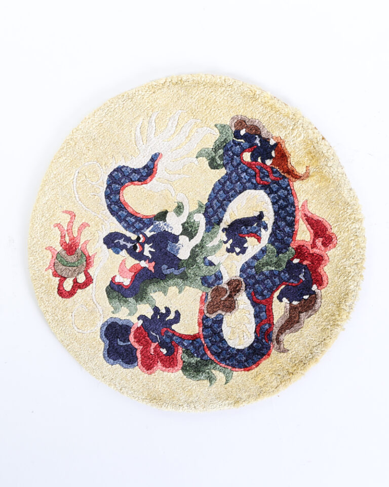 Vintage Oriental Embroidered Dragon Needlepoint Round Textile - NB08