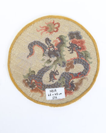 Vintage Oriental Embroidered Dragon Needlepoint Round Textile – NB08