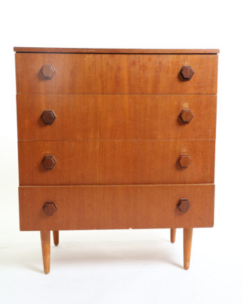 Mid-Century Modern Wooden Chest of 4 Drawers with Tapered Legs