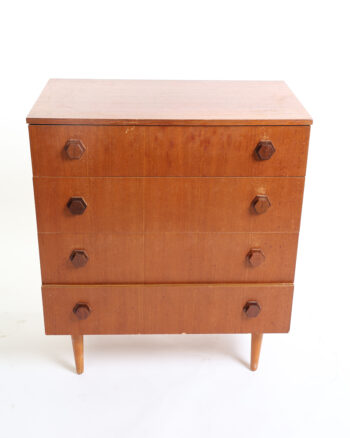 Mid-Century Modern Wooden Chest of 4 Drawers with Tapered Legs