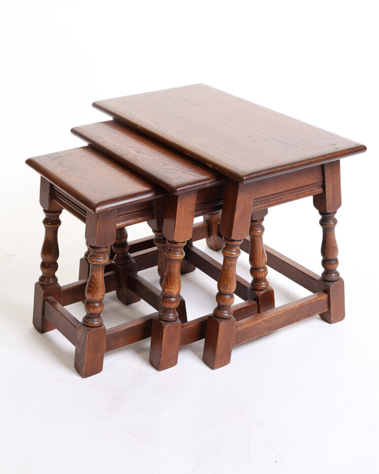 Vintage Rustic Wooden Nesting Tables with Turned Legs