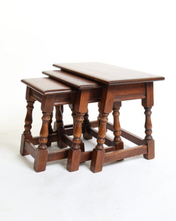 Vintage Rustic Wooden Nesting Tables with Turned Legs