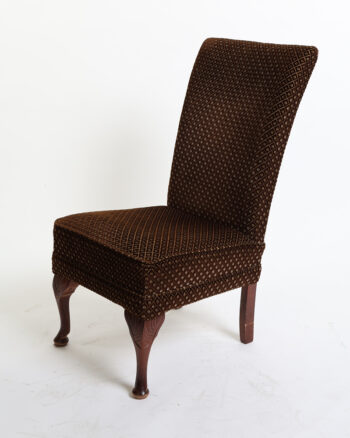 Vintage Brown Fabric Dining Chair with Carved Wood Legs