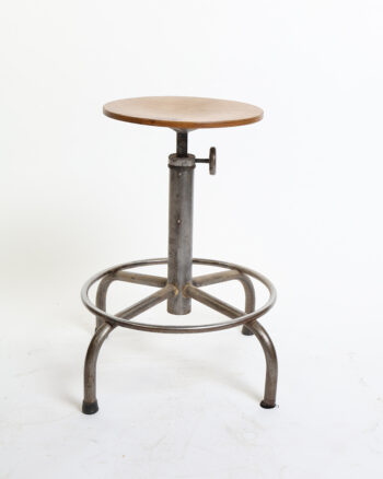 Vintage Industrial Wood & Metal Adjustable Stool with Footrest