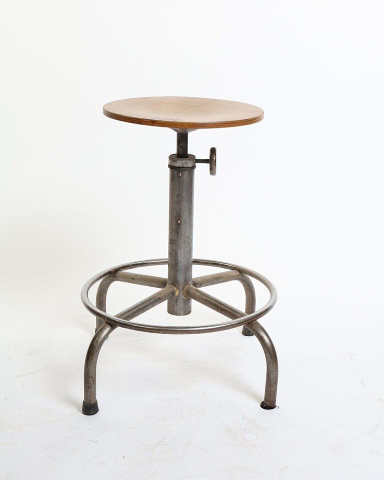 Vintage Industrial Wood & Metal Adjustable Stool with Footrest