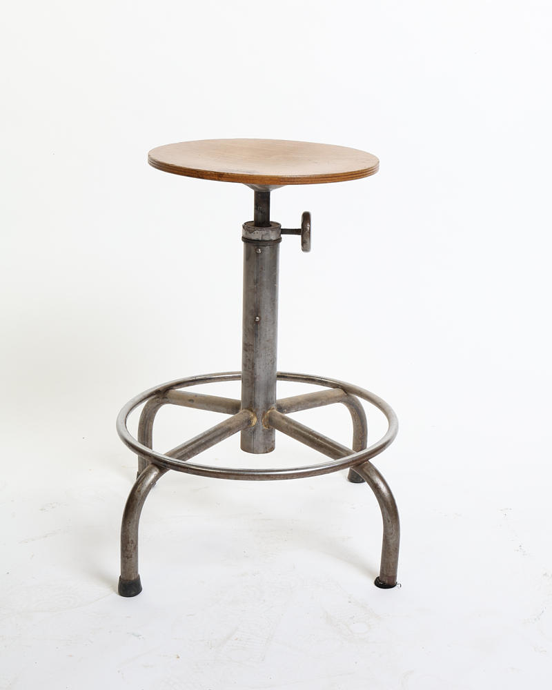 Vintage Industrial Wood & Metal Adjustable Stool with Footrest