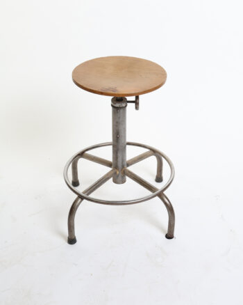 Vintage Industrial Wood & Metal Adjustable Stool with Footrest