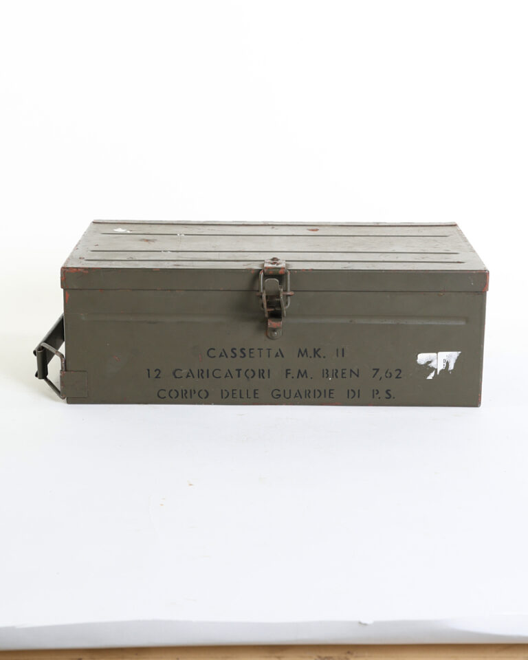 Vintage Italian Military Metal Ammunition Box with Bren 7.62 Markings