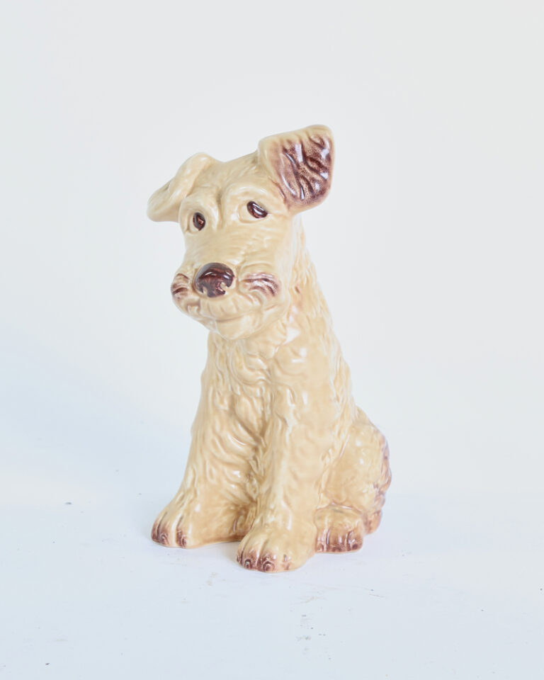 Vintage Styvac Ceramic Terrier Dog Figurine with Brown Accents