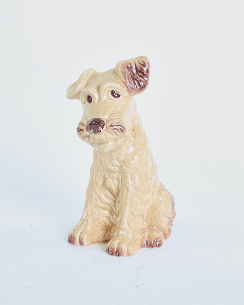 Vintage Styvac Ceramic Terrier Dog Figurine with Brown Accents