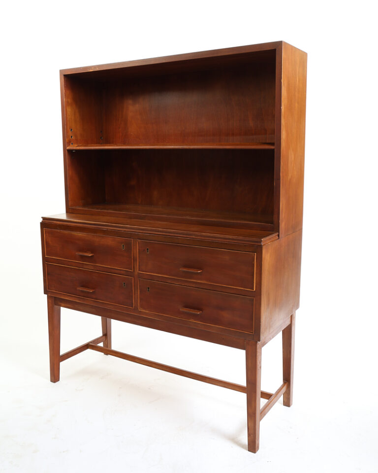 Mid Century Wooden Bookcase with Four Drawers